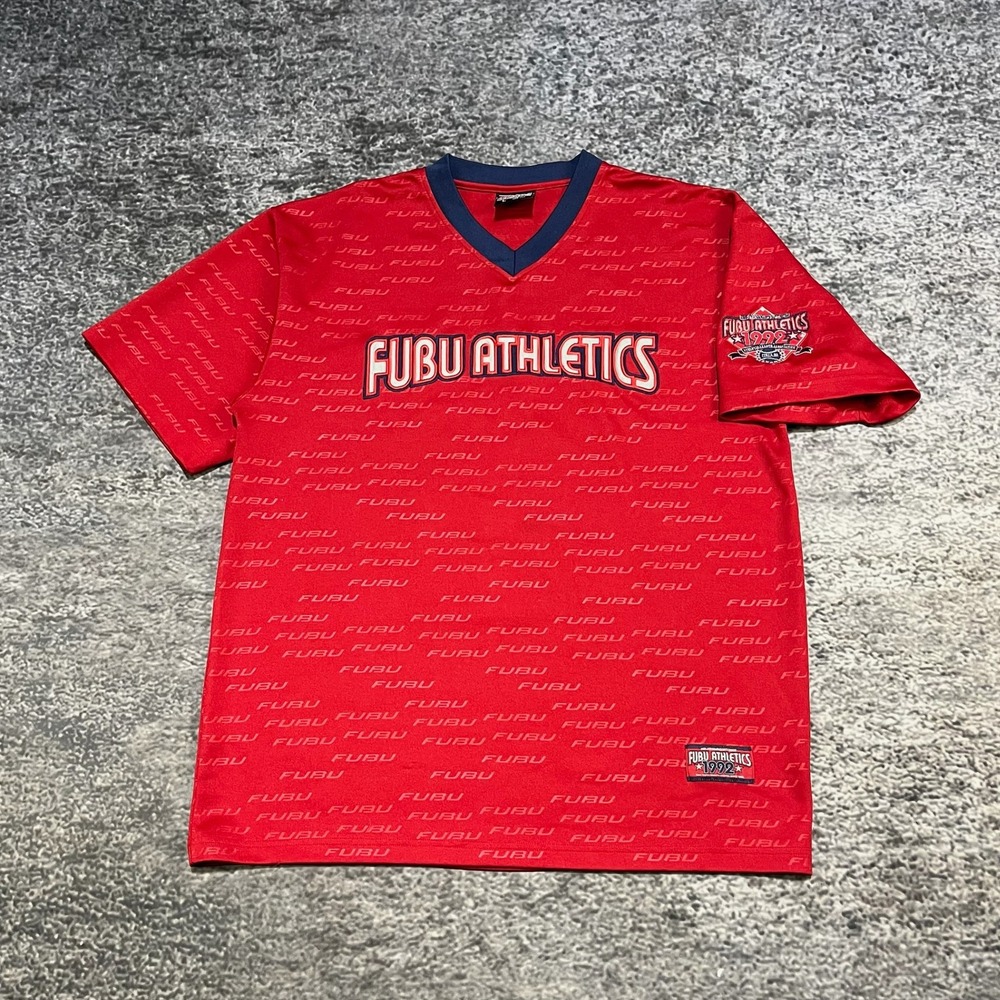Vintage FUBU Athletics Jersey Mens Large Red Embroidered Streetwear Y2K 2000s‎